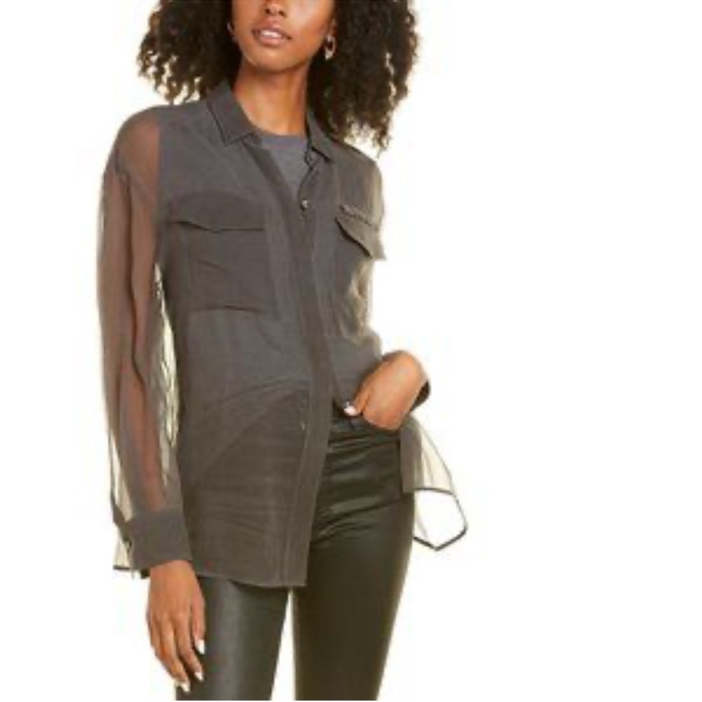 Massimo Dutti silk green sheer  Blouse top